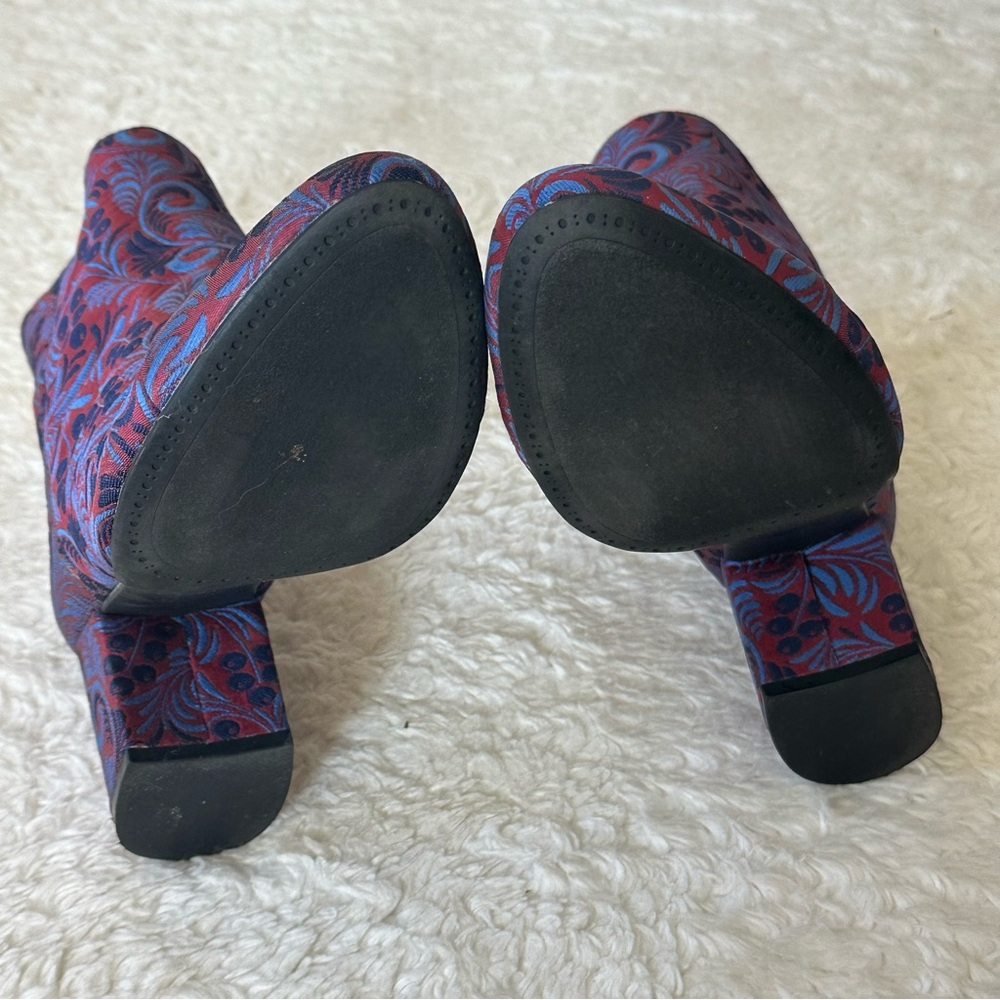 1901 Chunky Floral Brocade Patterned Ankle Boots - Red and Blue 7.5 - Picture 7 of 10
